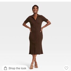 a new day Brown Ribbed Button-Front Midi Dress - Size S - New With Tags